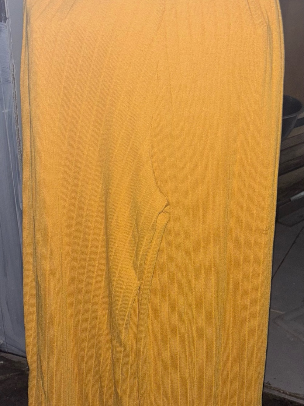 Mustard Yellow Ribbed Wide-Leg Pants